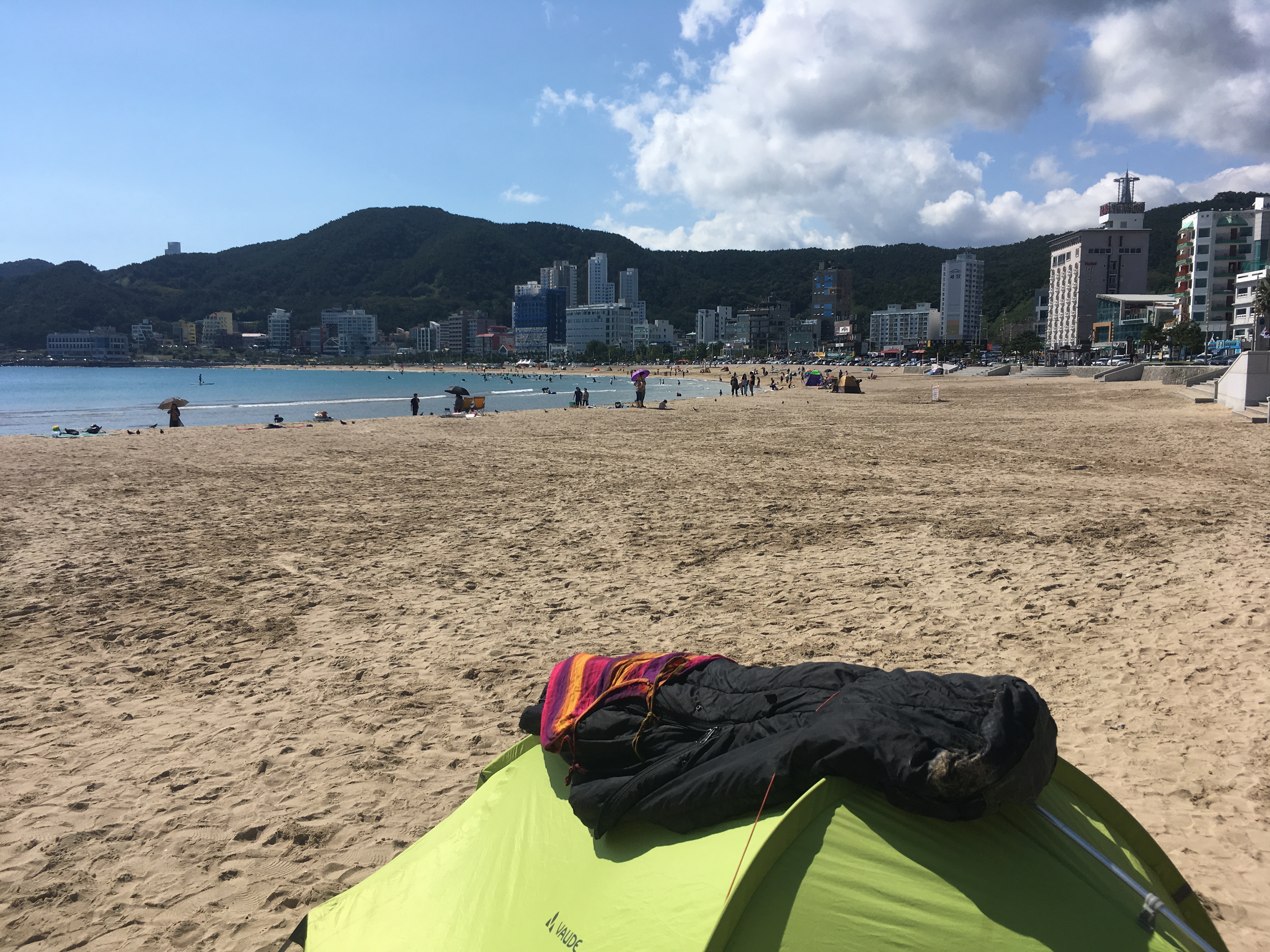 Camping on a beach in Busan