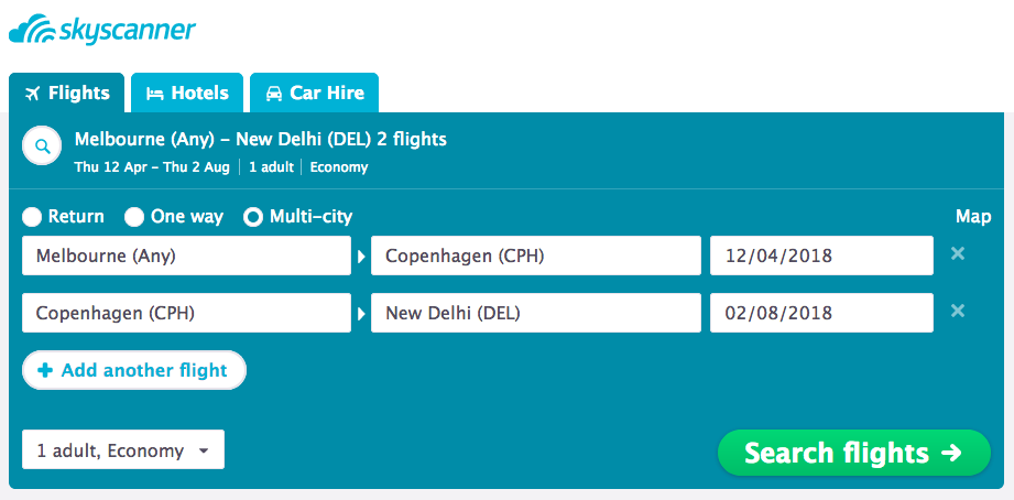 Sea's multi-city booking example